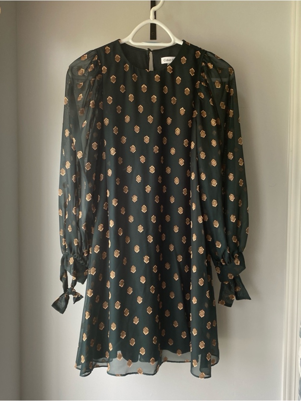 Calvin Klein Green and Gold Polka Dot Dress - sz 4p